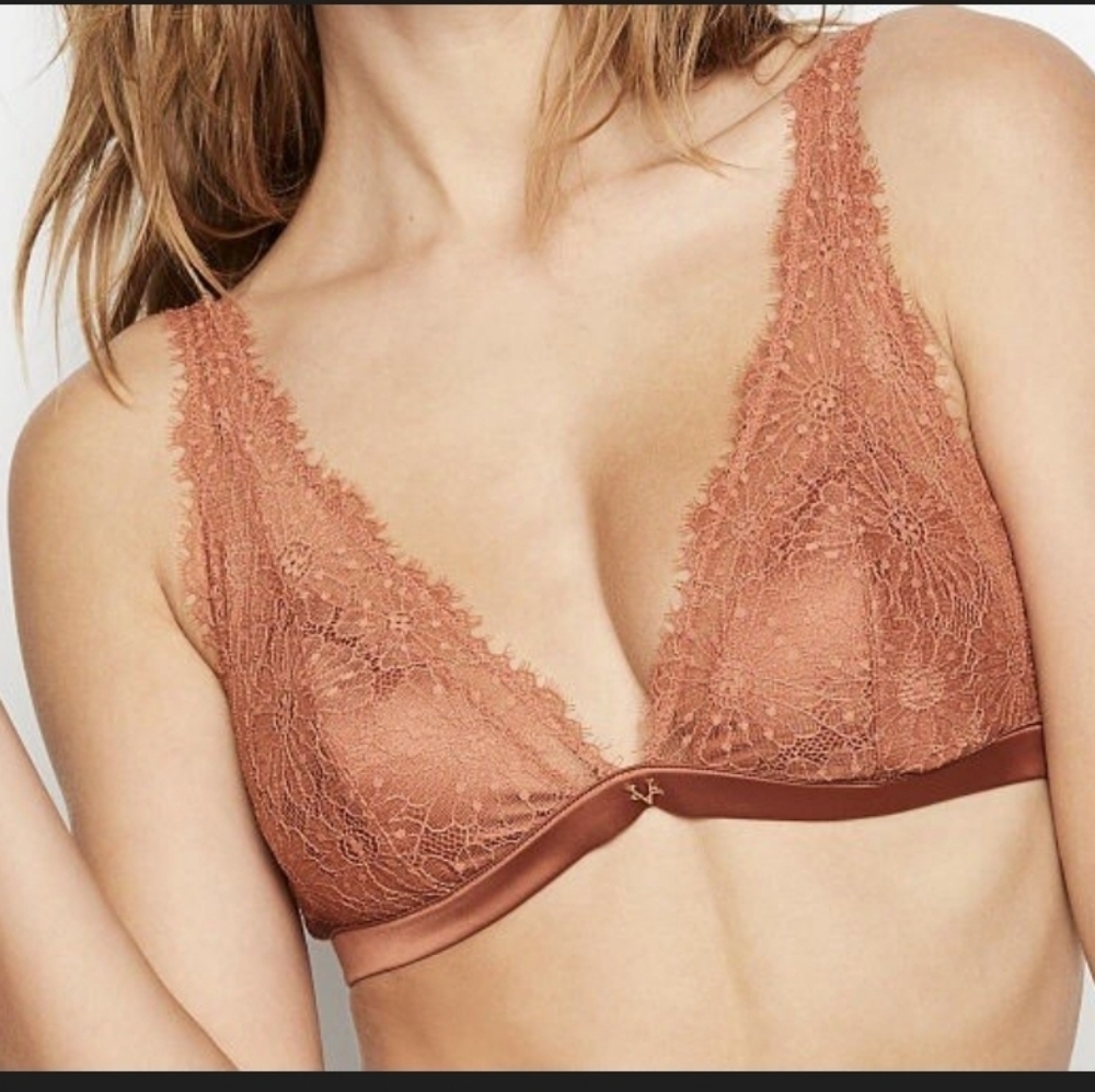 Victoria's Secret Lace Triangle Bralette Bundle sz M Pink Orange